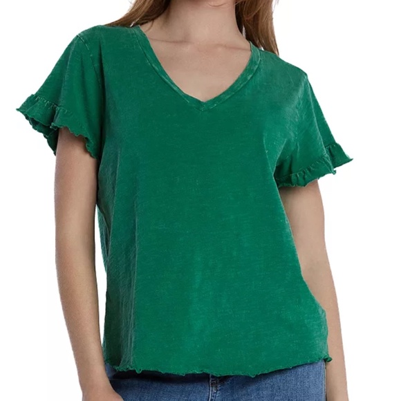 Billy T Ruffled V Neck Tee - Picture 1 of 4